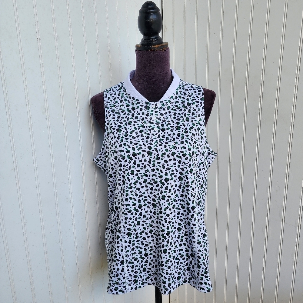 Puma Leopard Range Sleeveless Pique Top Womens Vine Green White Glow Leopard L